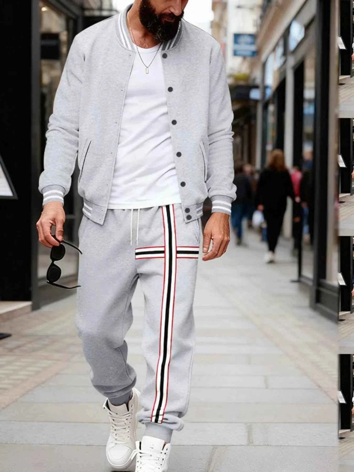 Men's Full Size Striped Long Sleeve Top and Pants Set Plus Size Trendsi