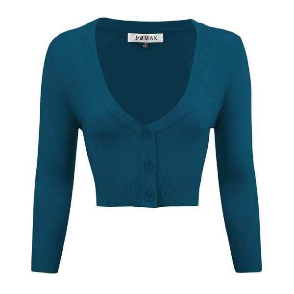 TEEK - Cropped Bolero 3/4 Sleeve Cardigan SWEATER TEEK FG Teal Blue S 