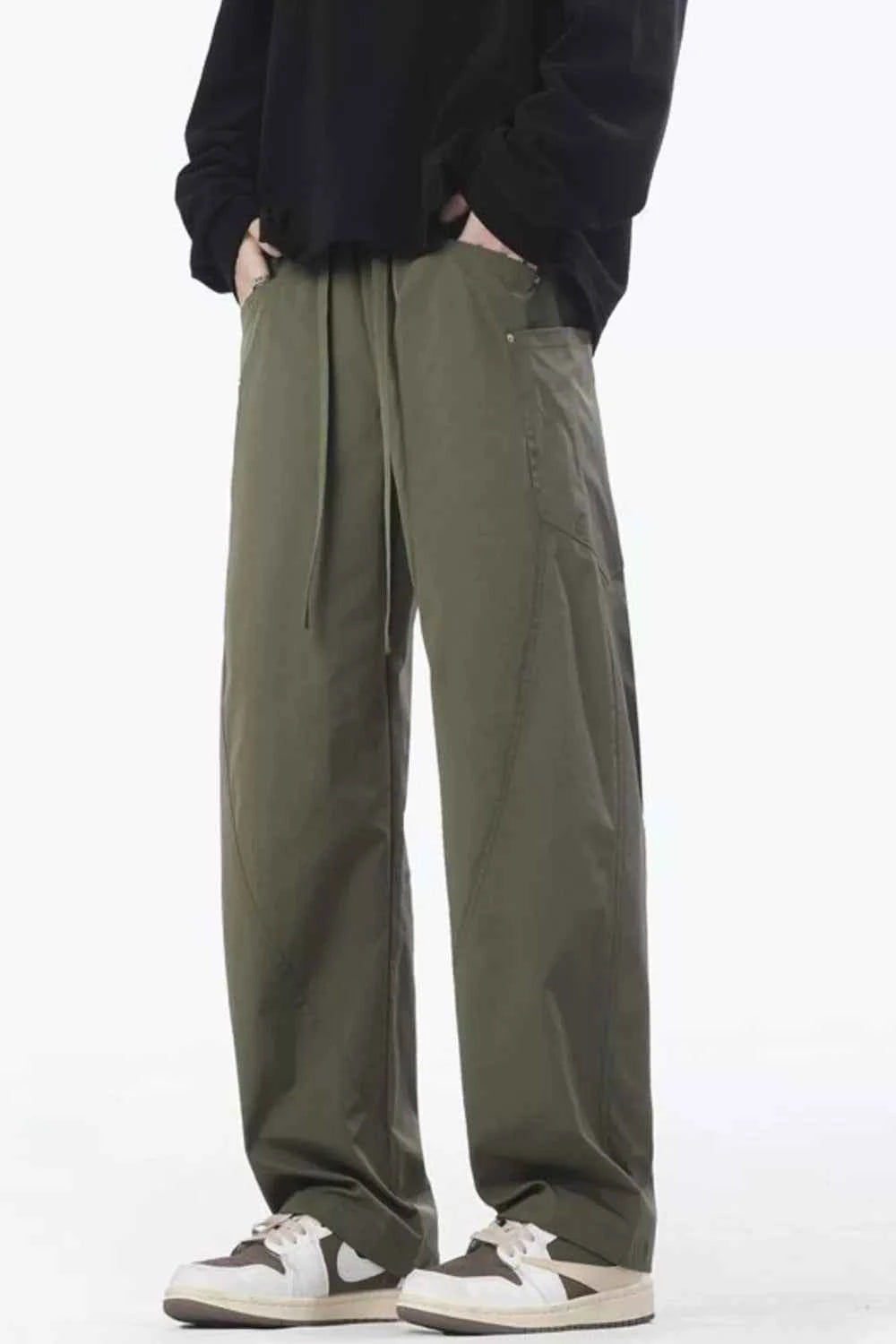 TEEK - Mens Full Size Relaxed Fit Drawstring Cargo Pants Plus Size PANTS TEEK Trend Military Green S