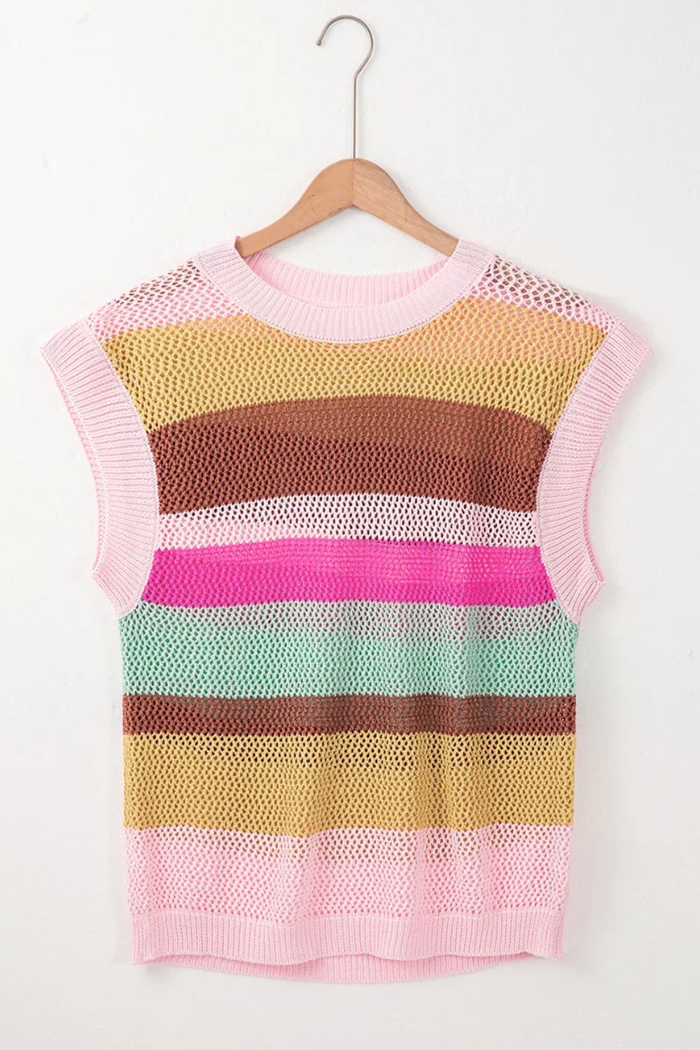 TEEK - Blush Pink Color Block Cap Sleeve Knit Top  TEEK Trend   