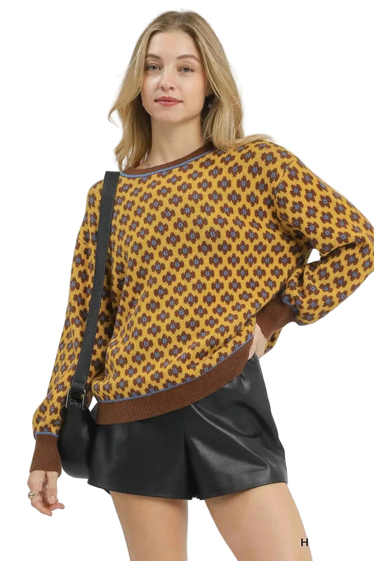 TEEK - Abstract Print Crew Neck Sweater TOPS TEEK Trend HONEY MIX S