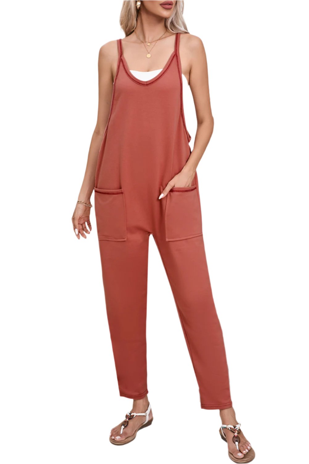 TEEK - Red Orange Spaghetti Strap Jumpsuit JUMPSUIT TEEK Trend S  