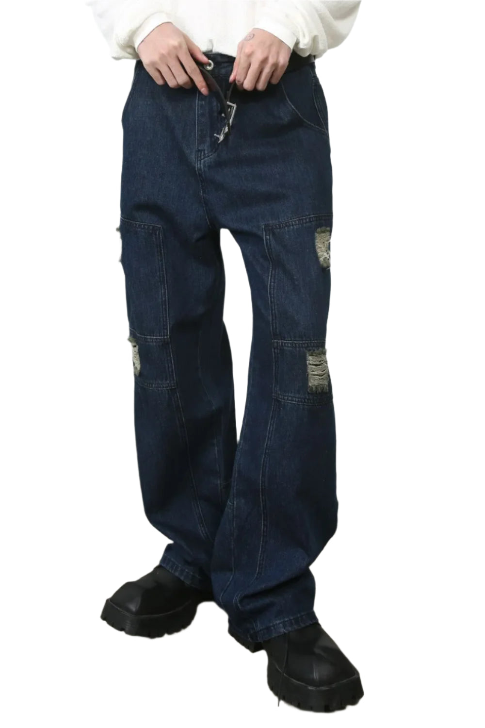 TEEK - Mens Dark Distressed Pocketed Jeans JEANS TEEK Trend S