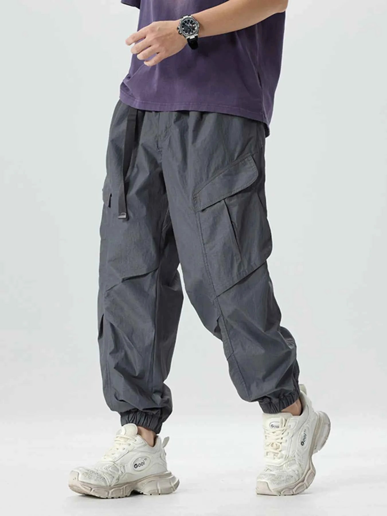 TEEK - Mens Full Size Lightweight Cargo Pants with Adjustable Belt Plus Size PANTS TEEK Trend