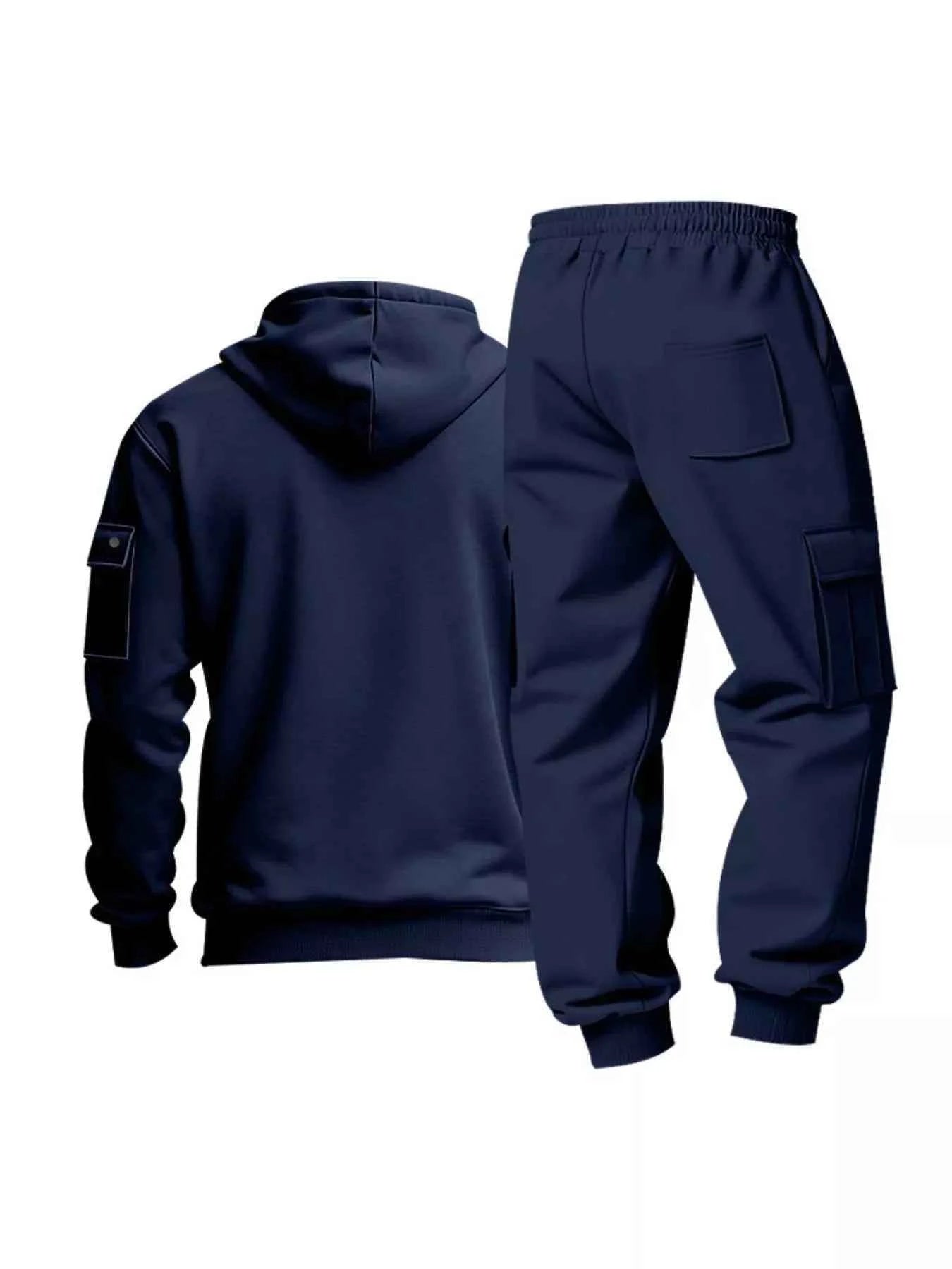 TEEK - Mens Full Size Half Zip Hoodie and Cargo Pants Set SET TEEK Trend
