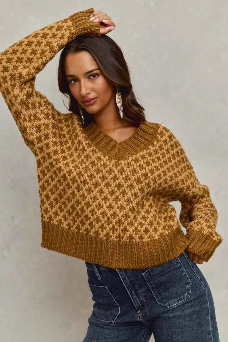 TEEK - Color Block Textured Sweater V-Neck Top TOPS TEEK Trend