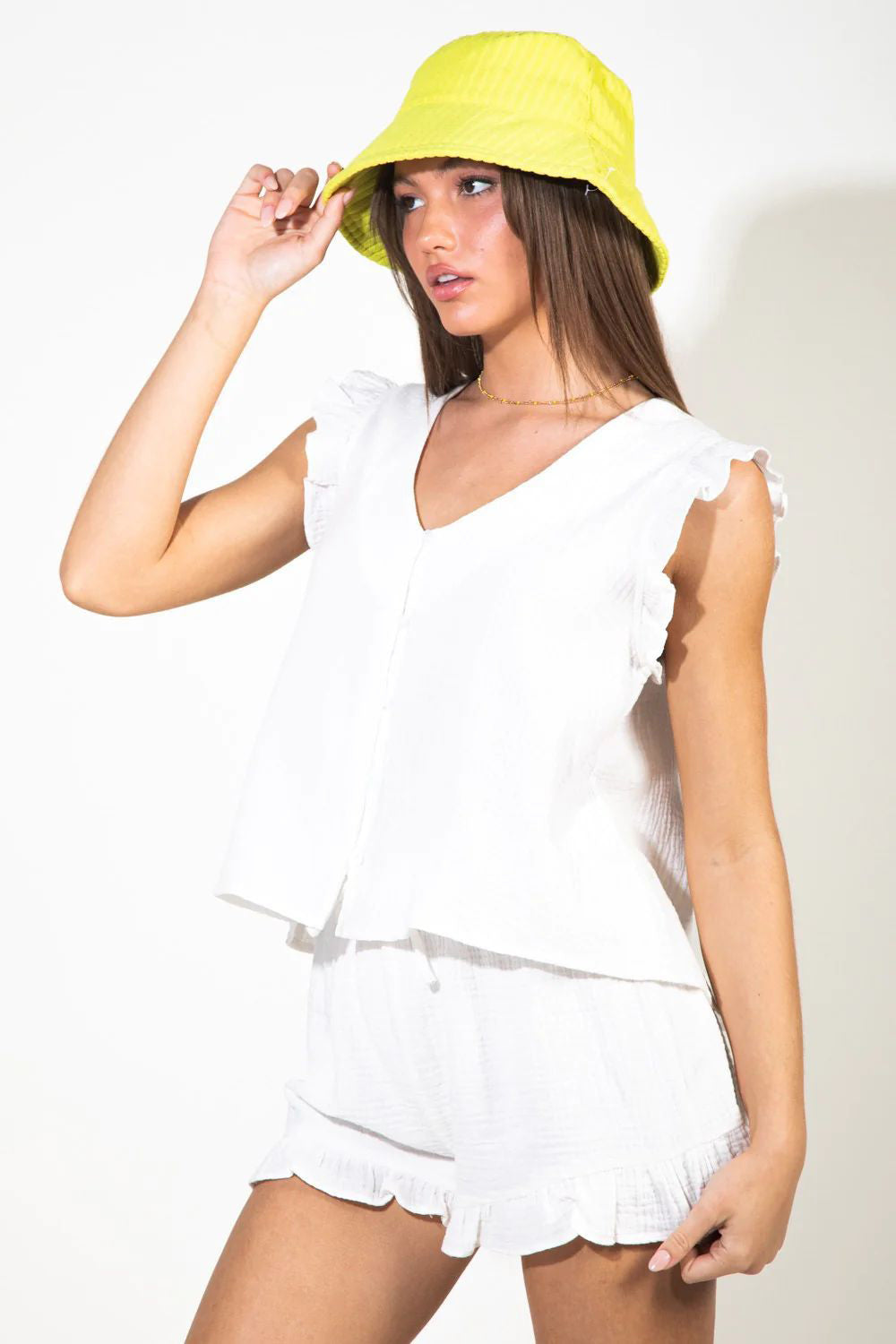 TEEK - Ruffled V-Neck Cap Sleeve Shorts Set SET TEEK Trend   