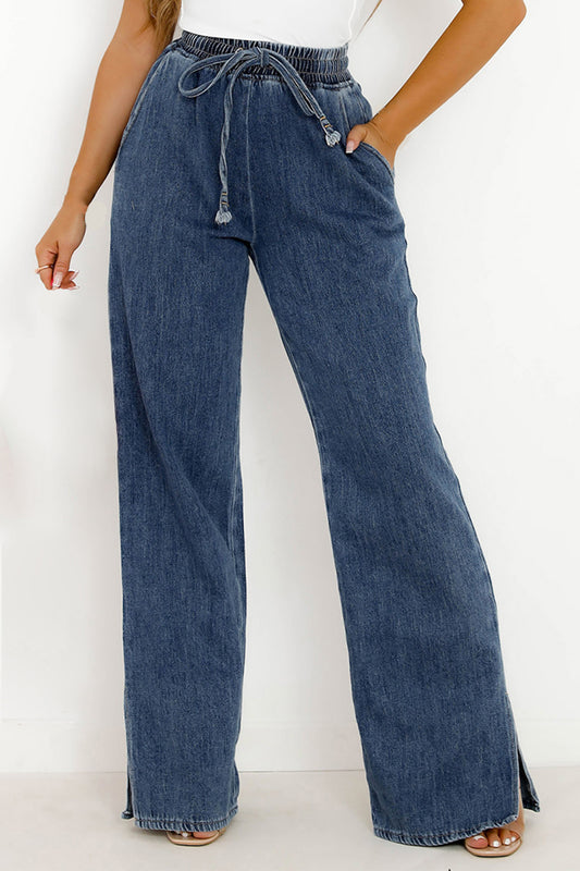 Slit Wide Leg Jeans with Pockets  Trendsi Medium S 