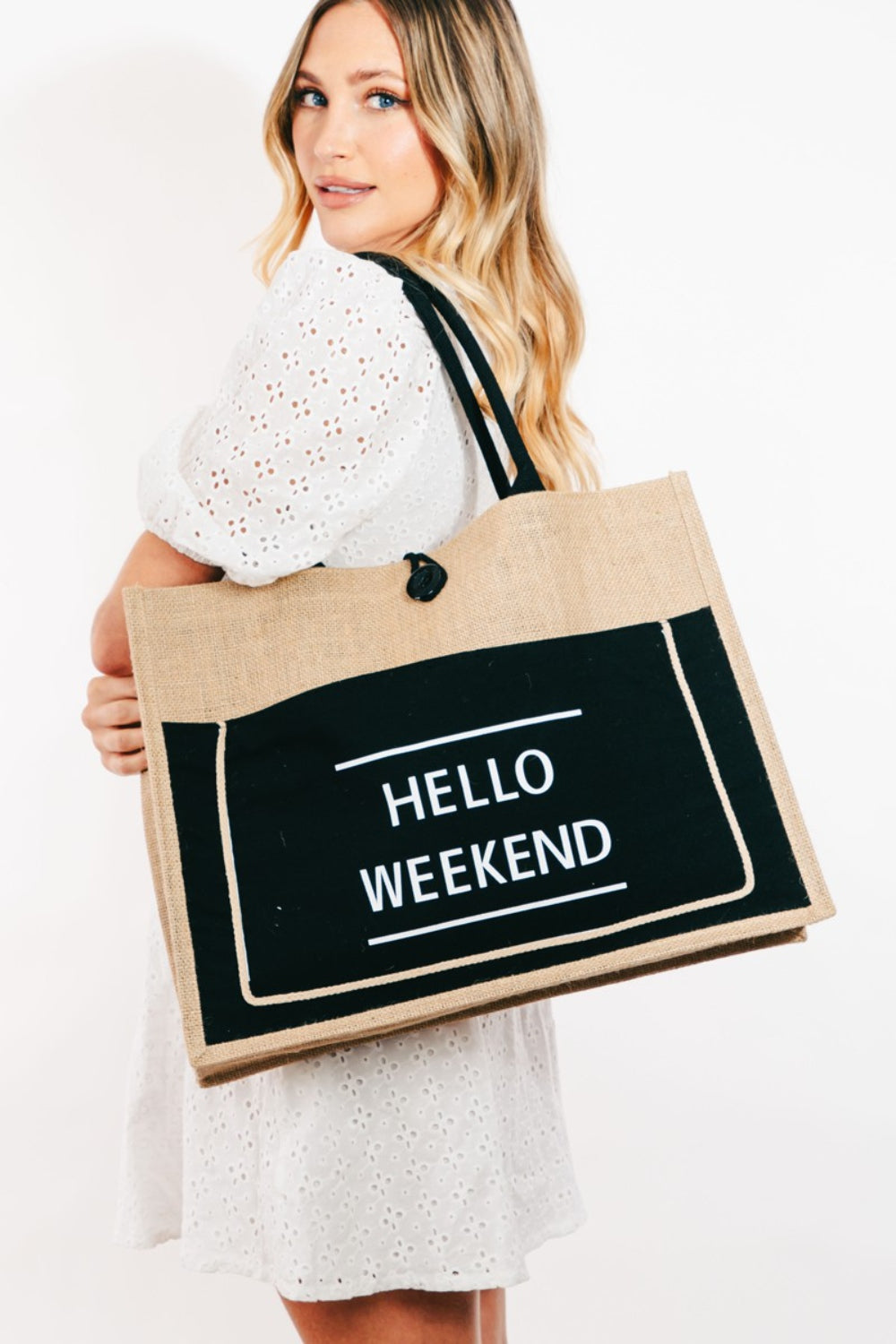 TEEK - Hello Weekend Burlap Tote Bag BAG TEEK Trend   
