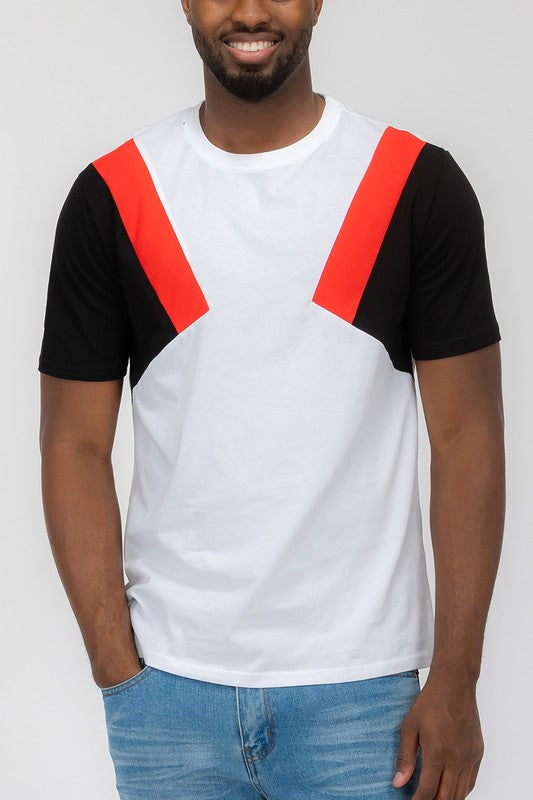 TEEK - Mens Color Block Short Sleeve Tshirt TOPS TEEK FG WHITE RED BLACK 2XL 