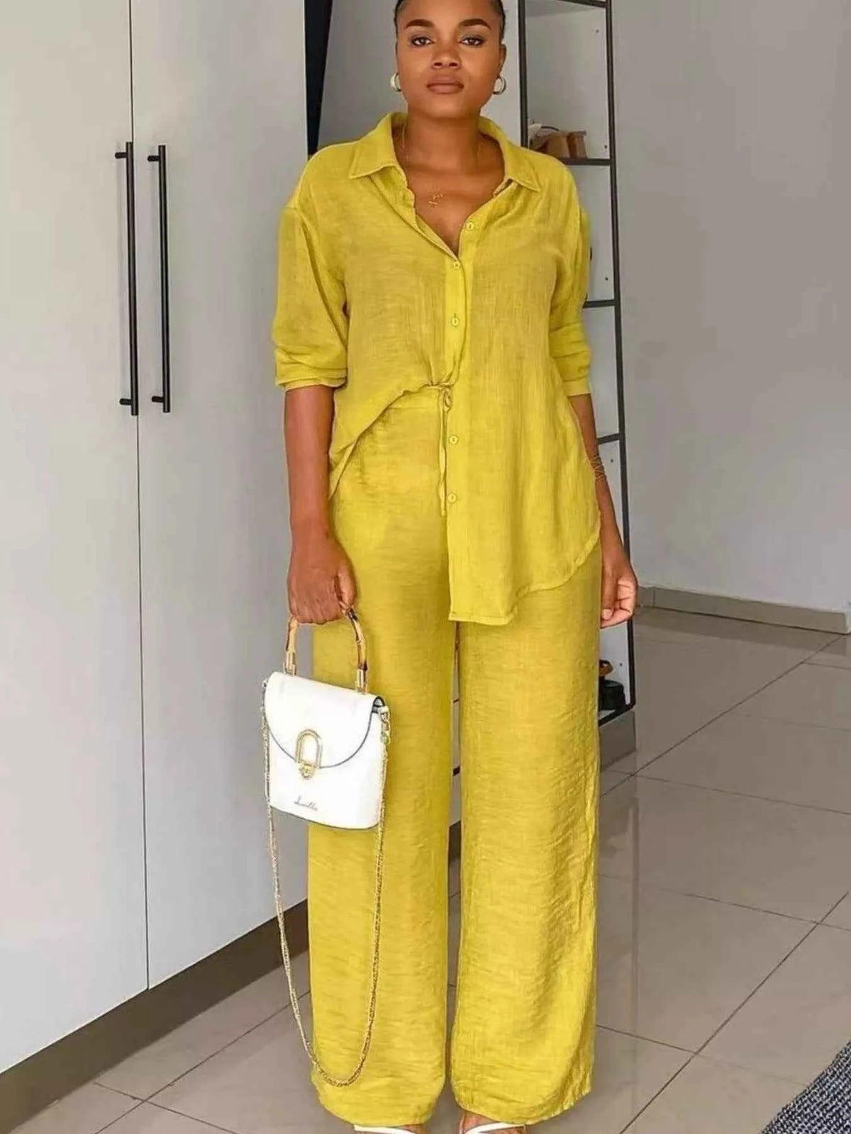 TEEK - Tie-Front Top and Wide Leg Pants Set SET TEEK Trend