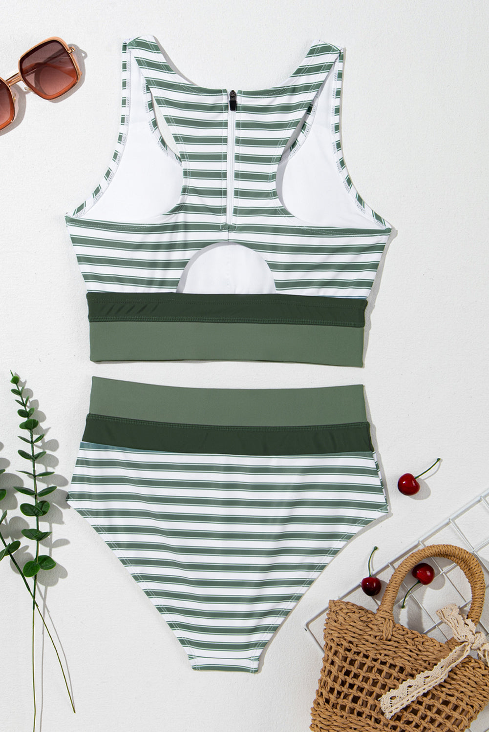 TEEK - Green Striped Wide Strap Bikini Set SWIMWEAR TEEK Trend   