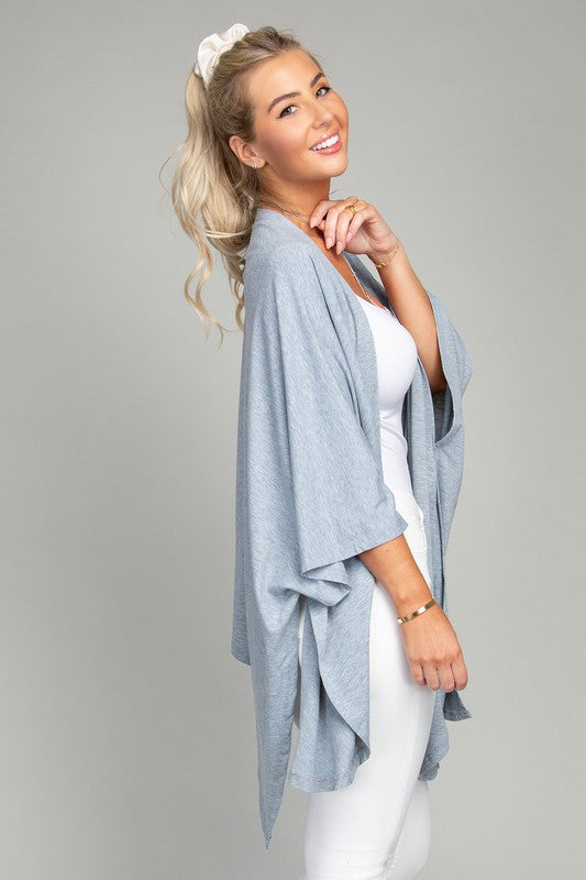 TEEK - Blue Gray Drop Shoulder Open Front Cardigan SWEATER TEEK FG   