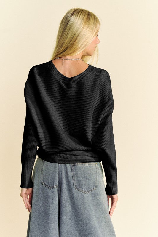 TEEK - Black Round Neck Batwing Sleeve Sweater SWEATER TEEK Trend