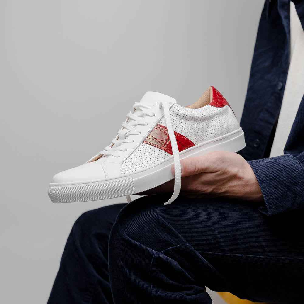 TEEK - 61-101-RED OLYMPIAS Italian Calfskin and Crocodile Stripe, Red SHOES TEEK ZI