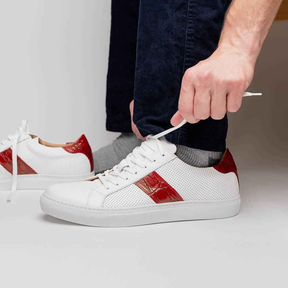 TEEK - 61-101-RED OLYMPIAS Italian Calfskin and Crocodile Stripe, Red SHOES TEEK ZI