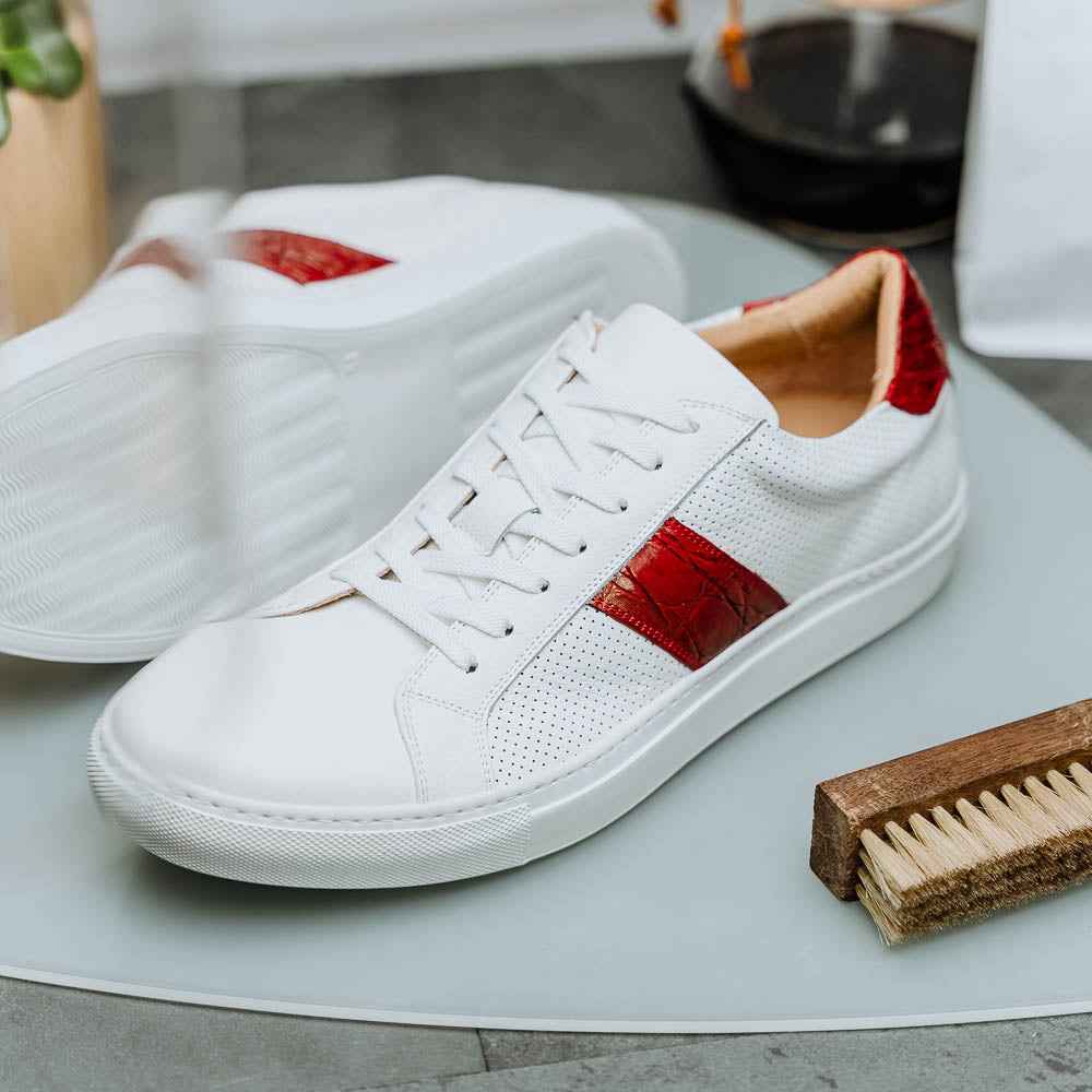 TEEK - 61-101-RED OLYMPIAS Italian Calfskin and Crocodile Stripe, Red SHOES TEEK ZI