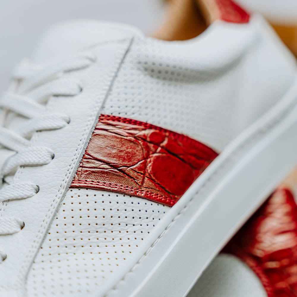 TEEK - 61-101-RED OLYMPIAS Italian Calfskin and Crocodile Stripe, Red SHOES TEEK ZI