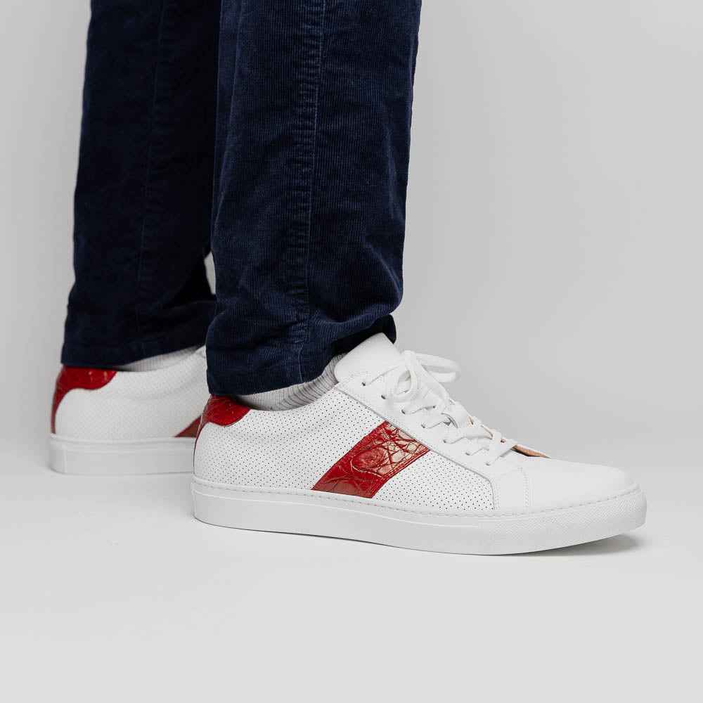 TEEK - 61-101-RED OLYMPIAS Italian Calfskin and Crocodile Stripe, Red SHOES TEEK ZI