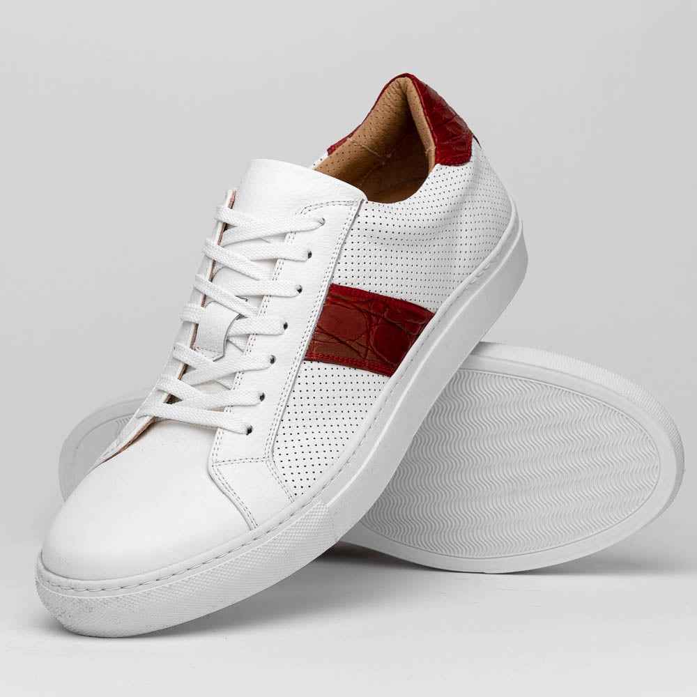 TEEK - 61-101-RED OLYMPIAS Italian Calfskin and Crocodile Stripe, Red SHOES TEEK ZI