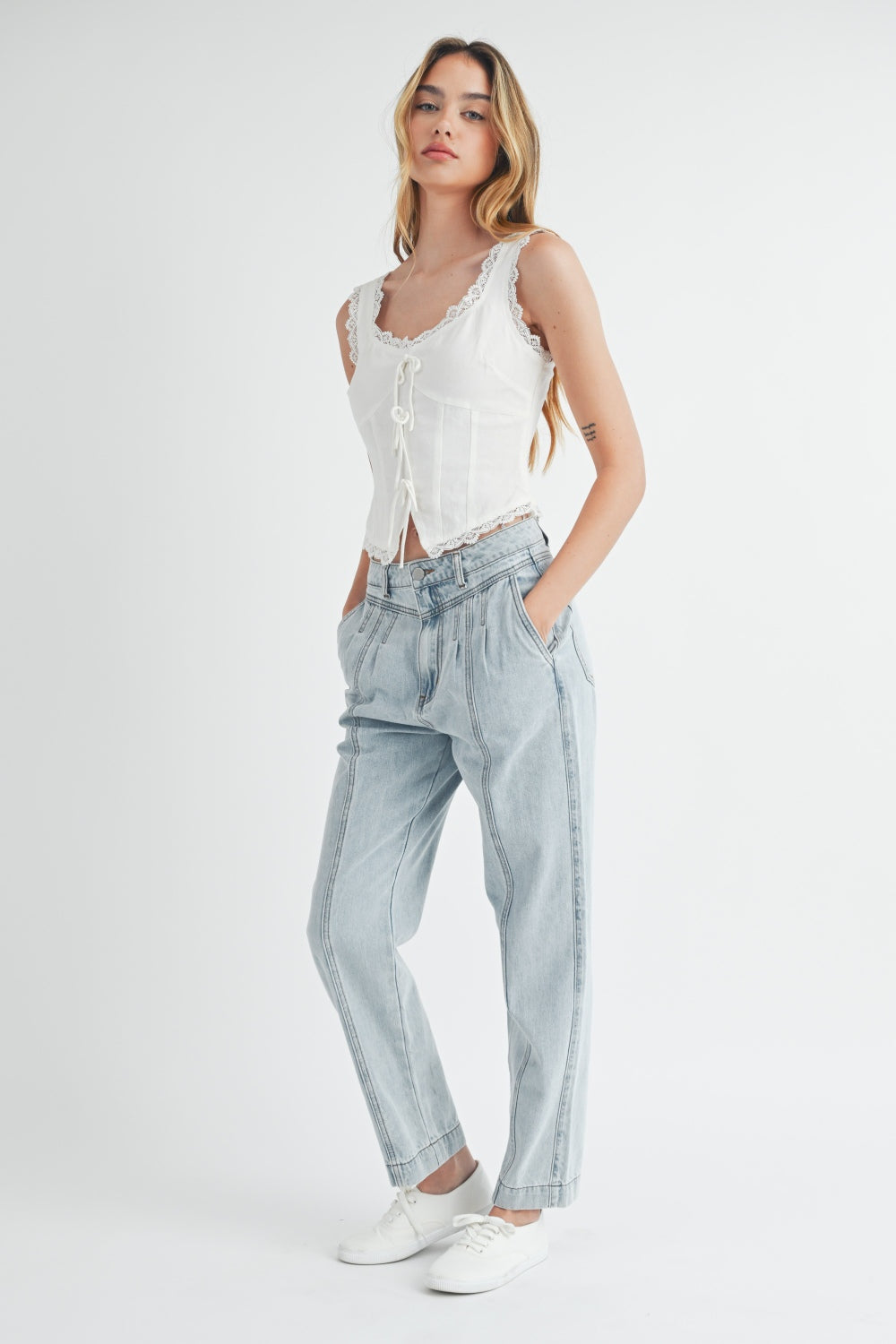 TEEK - Light Denim Pleated Front Straight Jeans JEANS TEEK Trend   