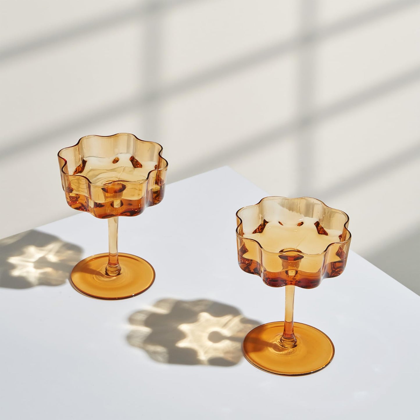 TEEK - Flower Wave Coupe Cocktail Colored Glasses Set | Amber HOME DECOR TEEK KS