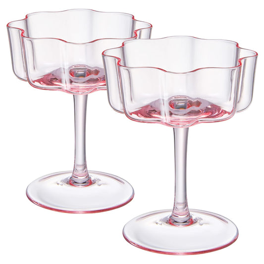 TEEK - Flower Wave Coupe Cocktail Colored Glasses Set | Blush Pink HOME DECOR TEEK KS