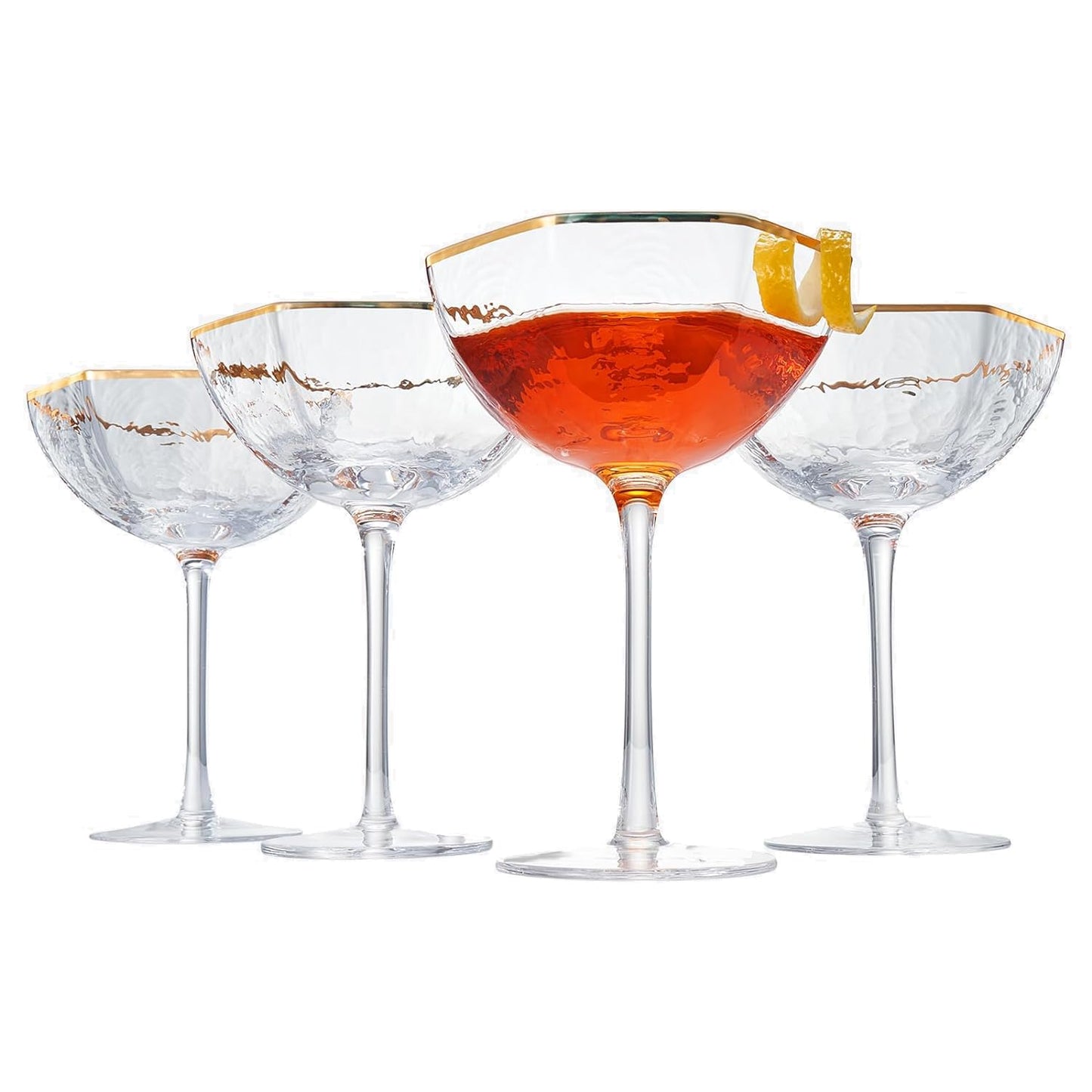 TEEK - Vintage Octagonal Champagne Coupe Cocktail Glasses Set | Gold Rim HOME DECOR TEEK KS