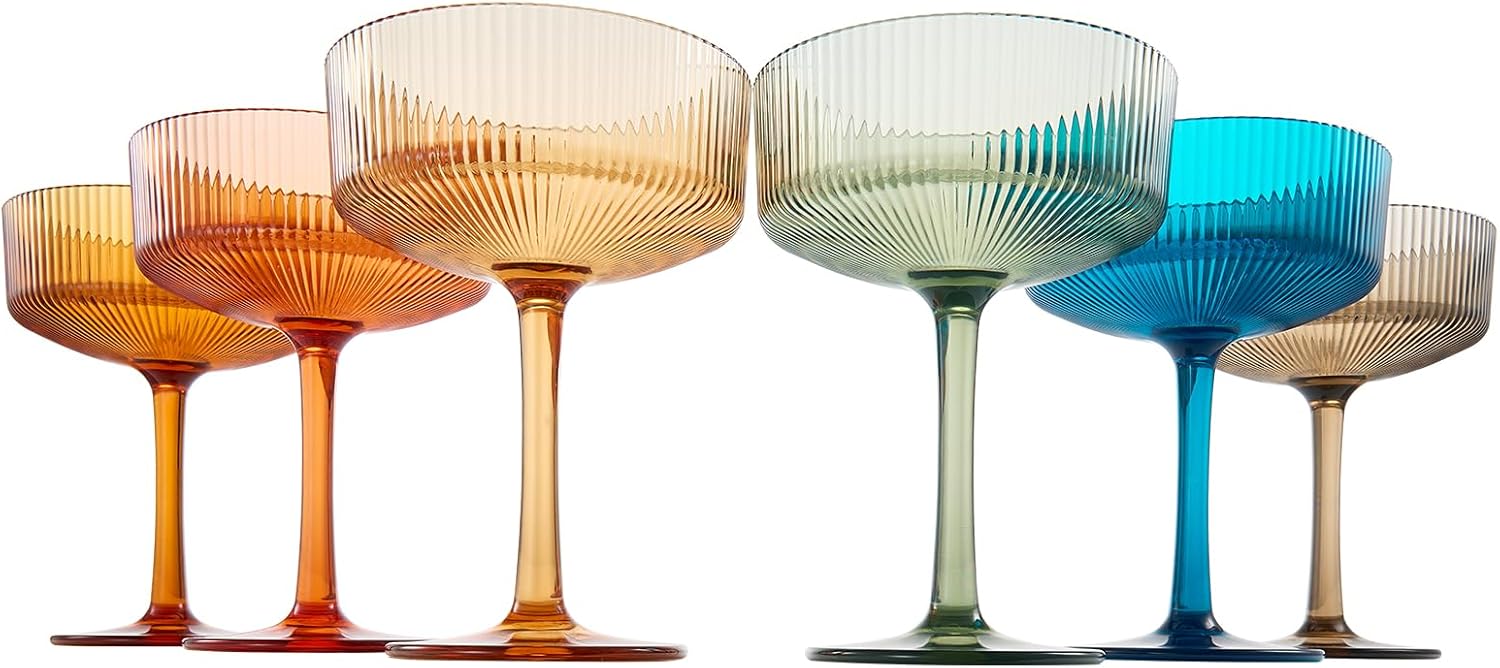 TEEK - ShatterproofEuro Ribbed Vintage Art Deco Tritan Glasses Set HOME DECOR TEEK KS