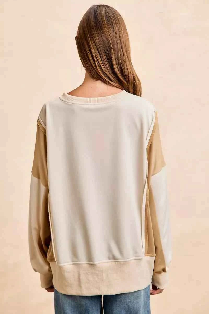 TEEK - French Terry Color Block Top With Open Seam Detail Trendsi