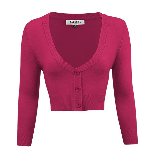 TEEK - Cropped Bolero 3/4 Sleeve Cardigan SWEATER TEEK FG Magenta S 