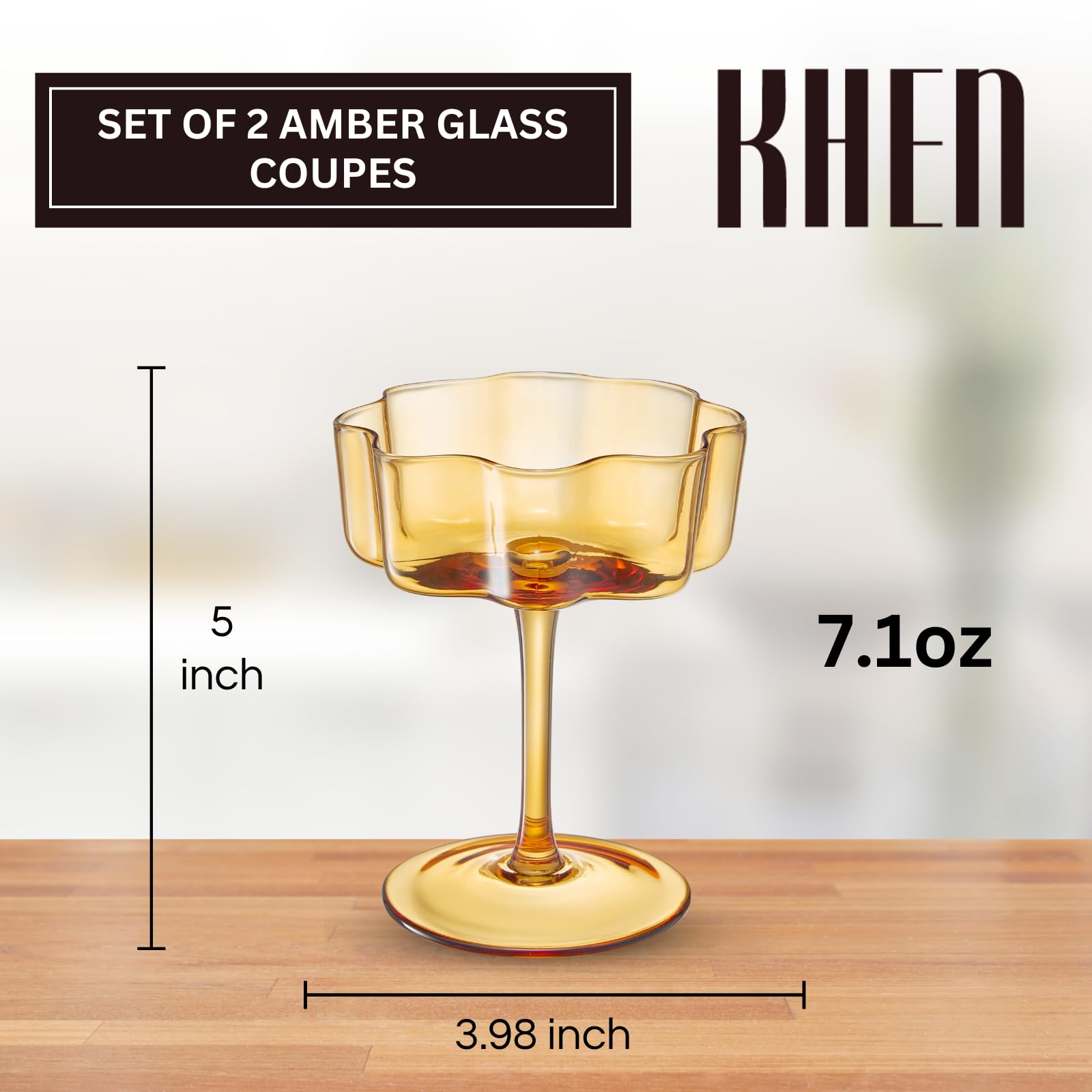 TEEK - Flower Wave Coupe Cocktail Colored Glasses Set | Amber HOME DECOR TEEK KS