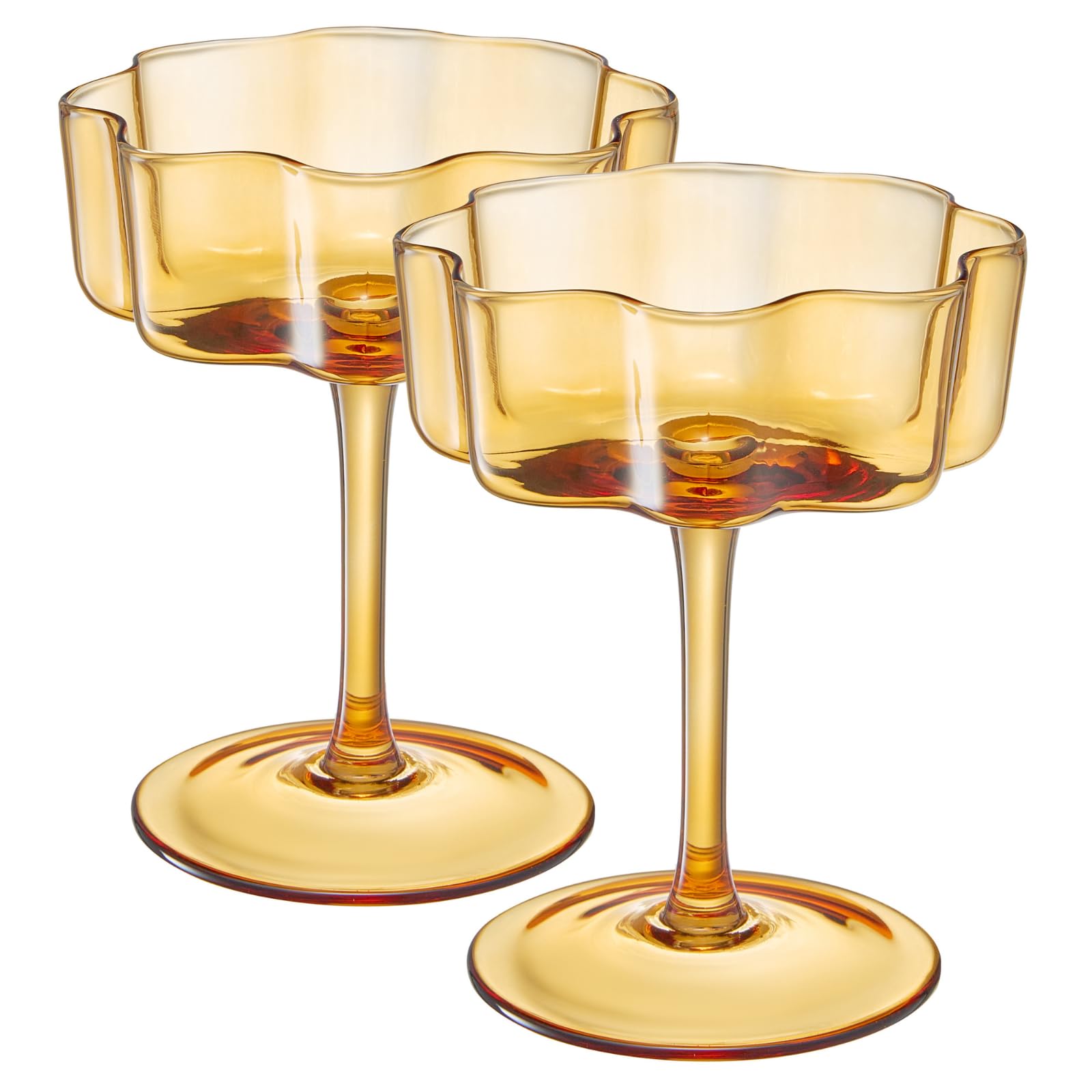 TEEK - Flower Wave Coupe Cocktail Colored Glasses Set | Amber HOME DECOR TEEK KS