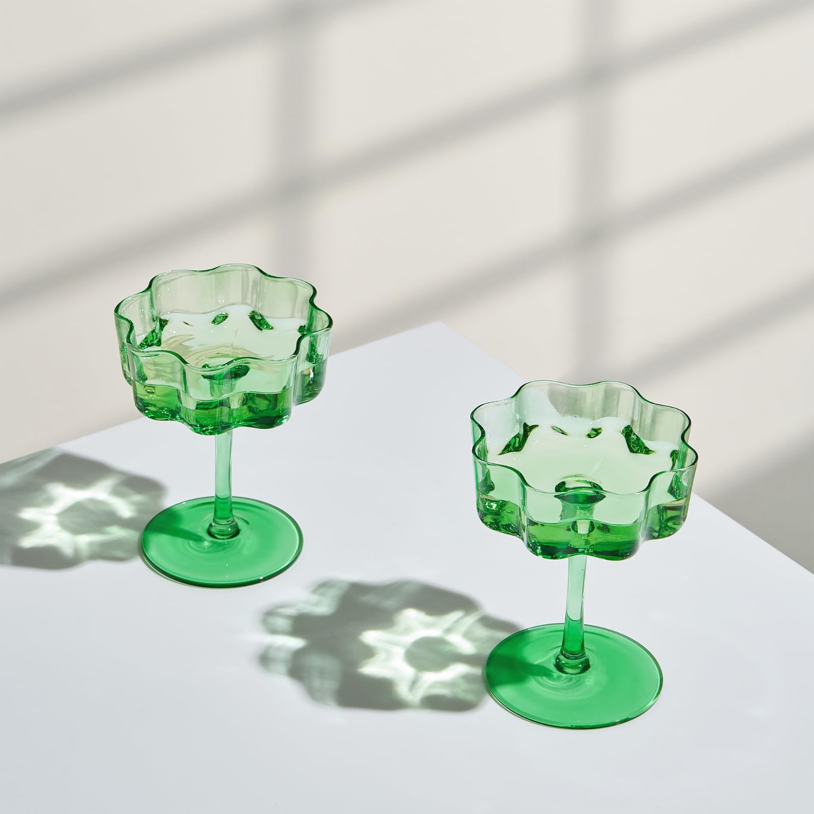 TEEK - Flower Wave Coupe Cocktail Colored Glasses Set | Jade HOME DECOR TEEK KS