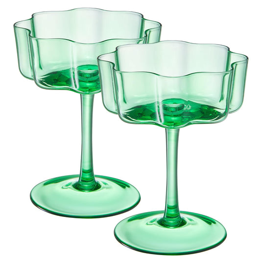 TEEK - Flower Wave Coupe Cocktail Colored Glasses Set | Jade HOME DECOR TEEK KS
