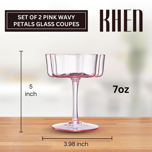 TEEK - Flower Wave Coupe Cocktail Colored Glasses Set | Blush Pink HOME DECOR TEEK KS
