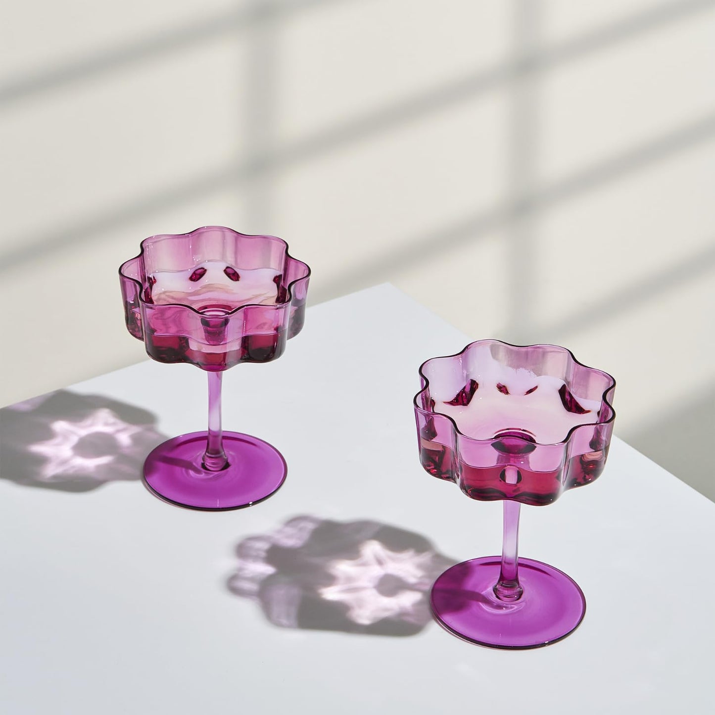 TEEK - Flower Wave Coupe Cocktail Colored Glasses Set | Amethyst Purple HOME DECOR TEEK KS