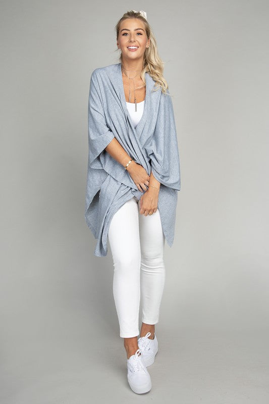 TEEK - Blue Gray Drop Shoulder Open Front Cardigan SWEATER TEEK FG GRAY S 