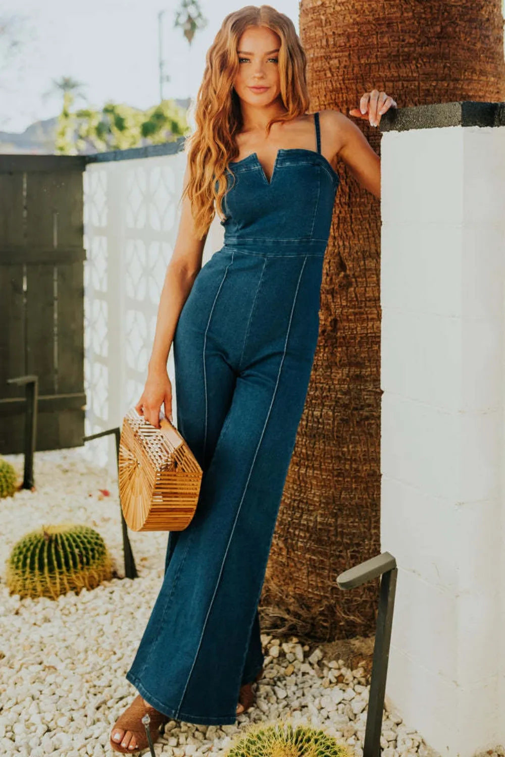 TEEK - Dark Spaghetti Strap Wide Leg Denim Jumpsuit JUMPSUIT TEEK Trend