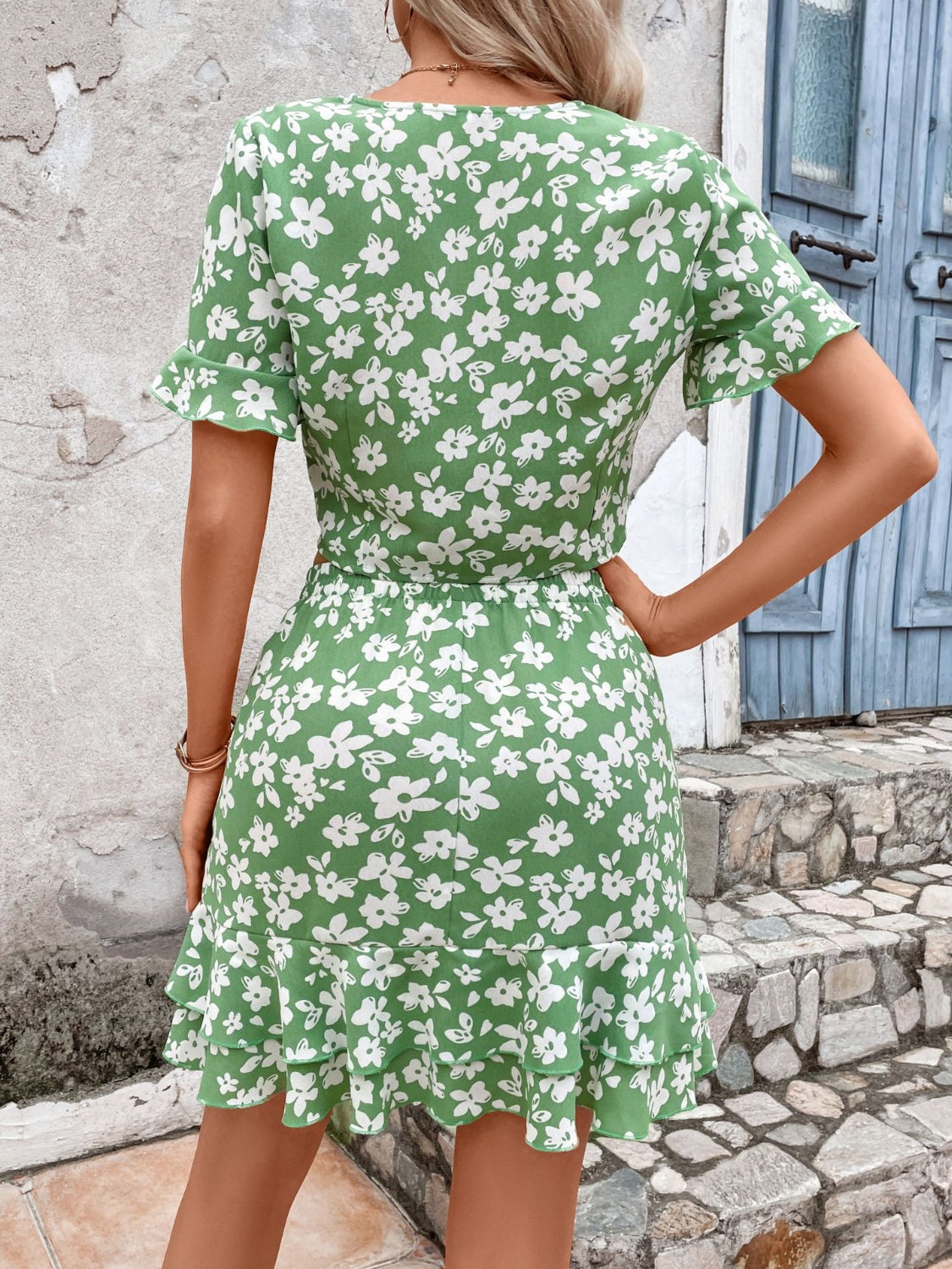 TEEK - Gum Leaf Crop Tied V-Neck Dress Dress TEEK Trend   