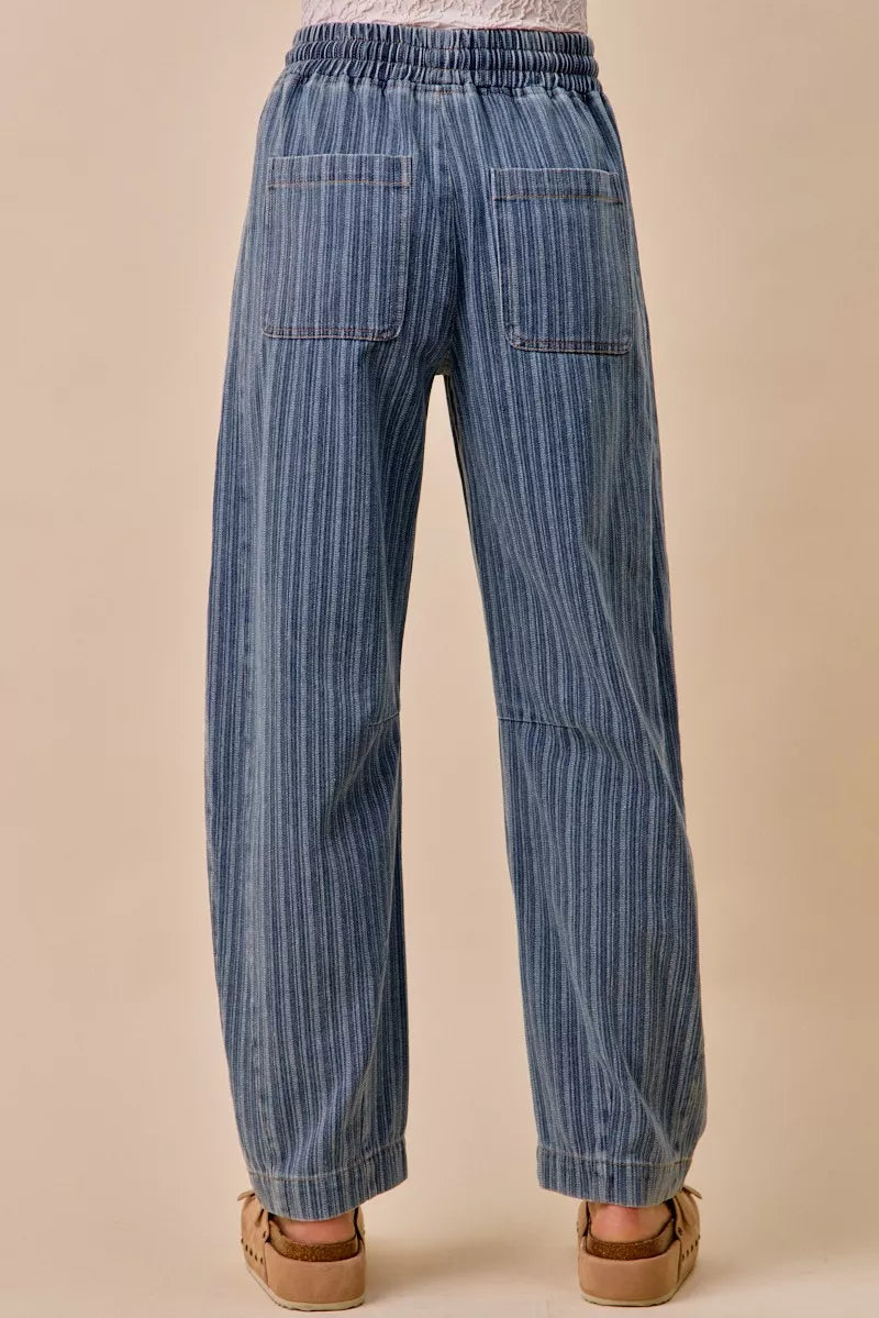TEEK - Striped Denim Barrel Jeans Drawstring Waistband JEANS TEEK Trend