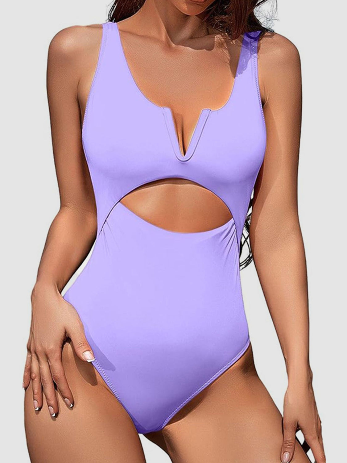 TEEK - Notched Wide Strap One-Piece Swimwear SWIMWEAR TEEK Trend Lavender S 