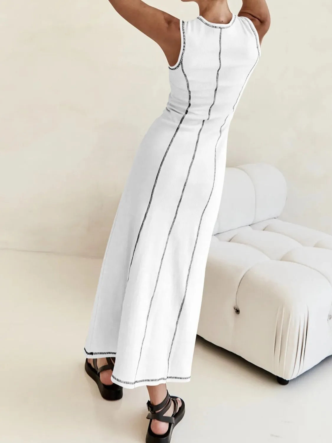 TEEK - Contrast Stitching Round Neck Sleeveless Dress DRESS TEEK Trend