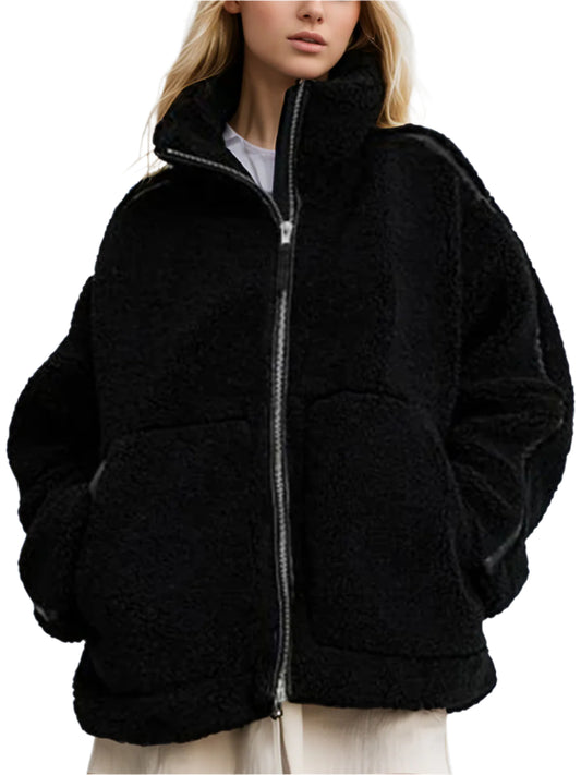 TEEK - Zip Up Turtleneck Long Sleeve Plush Jacket JACKET TEEK Trend Black S