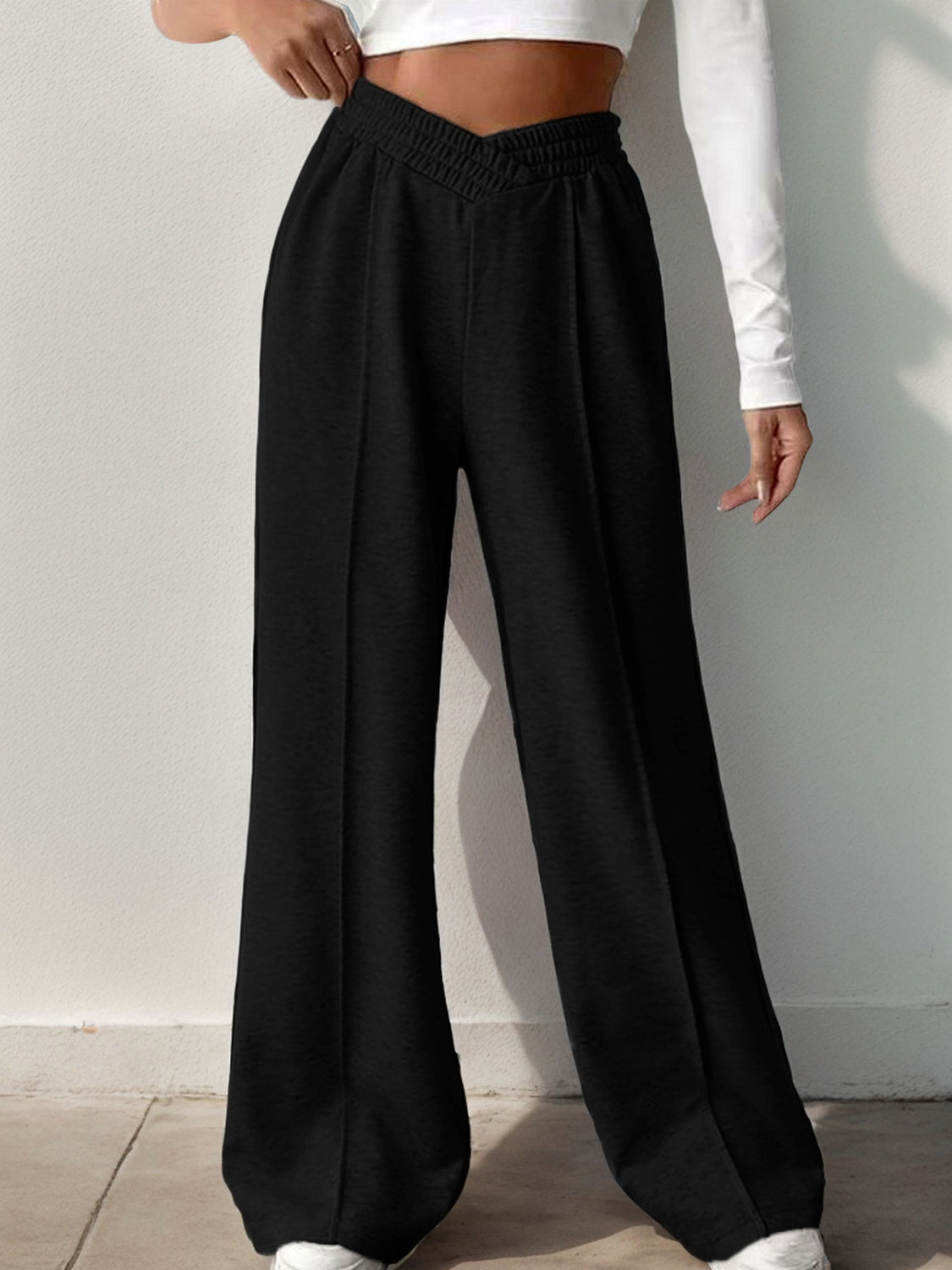 TEEK - Elastic Waist Wide Leg Pants PANTS TEEK Trend Black S