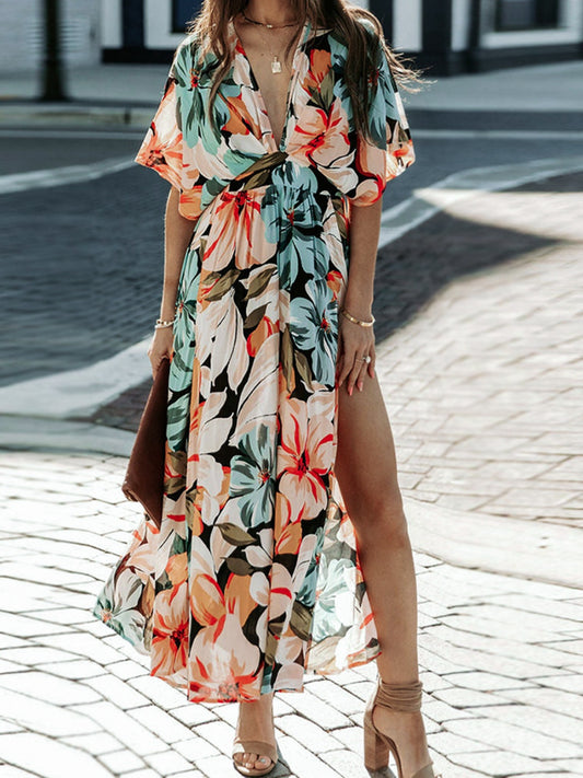 TEEK - Floral Plunge Half Sleeve Dress DRESS TEEK Trend S  