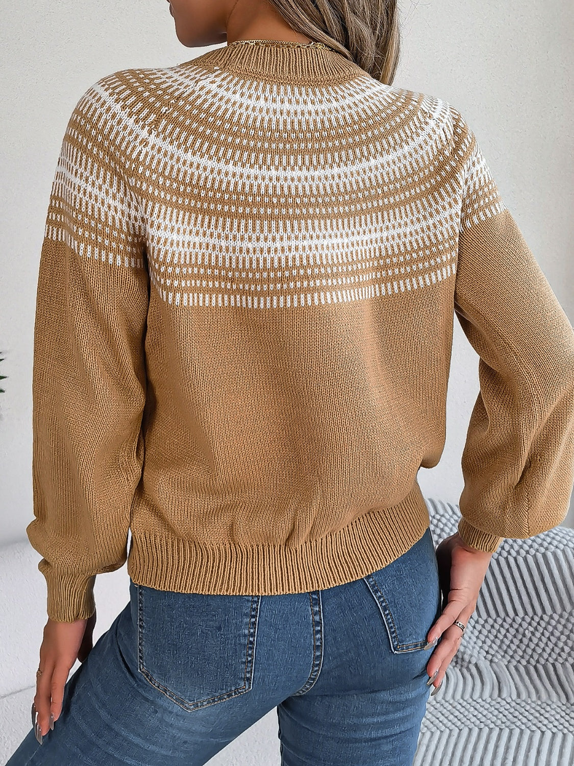 TEEK - Contrast Round Neck Long Sleeve Sweater TOPS TEEK Trend