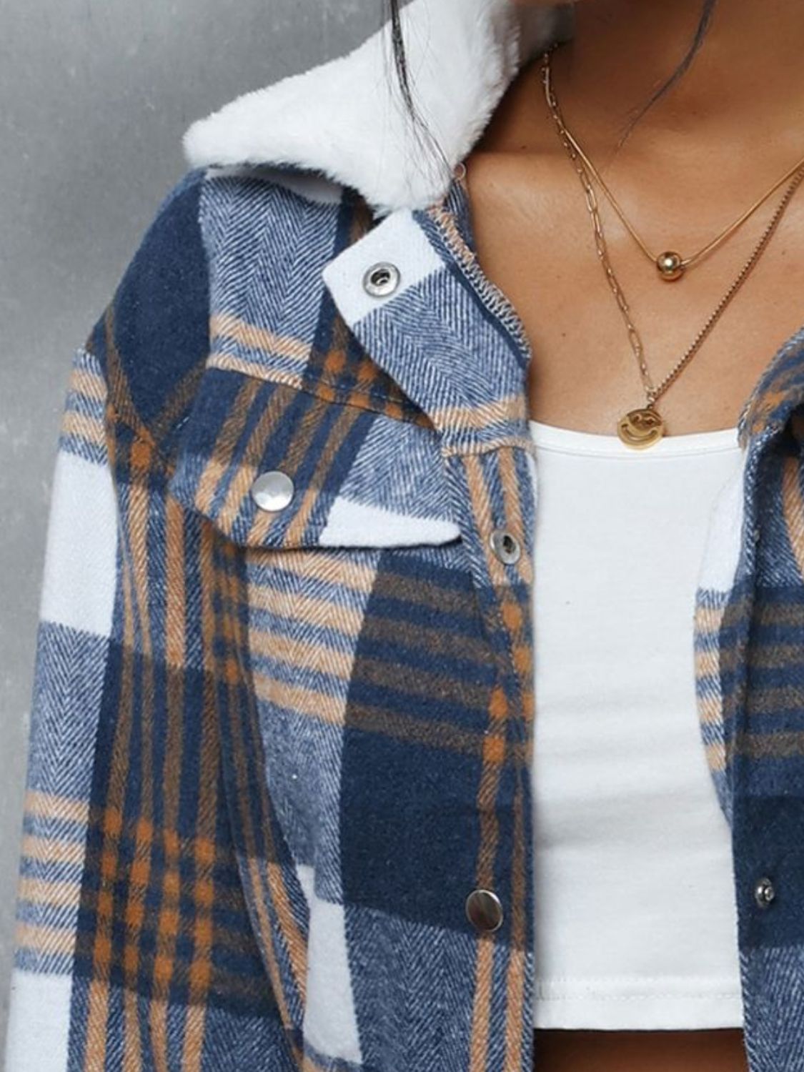 TEEK - Plaid Snap Down Collared Neck Cropped Jacket JACKET TEEK Trend