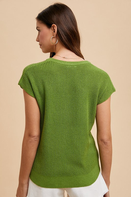 TEEK - Moss Round Neck Short Sleeve Sweater TOPS TEEK Trend