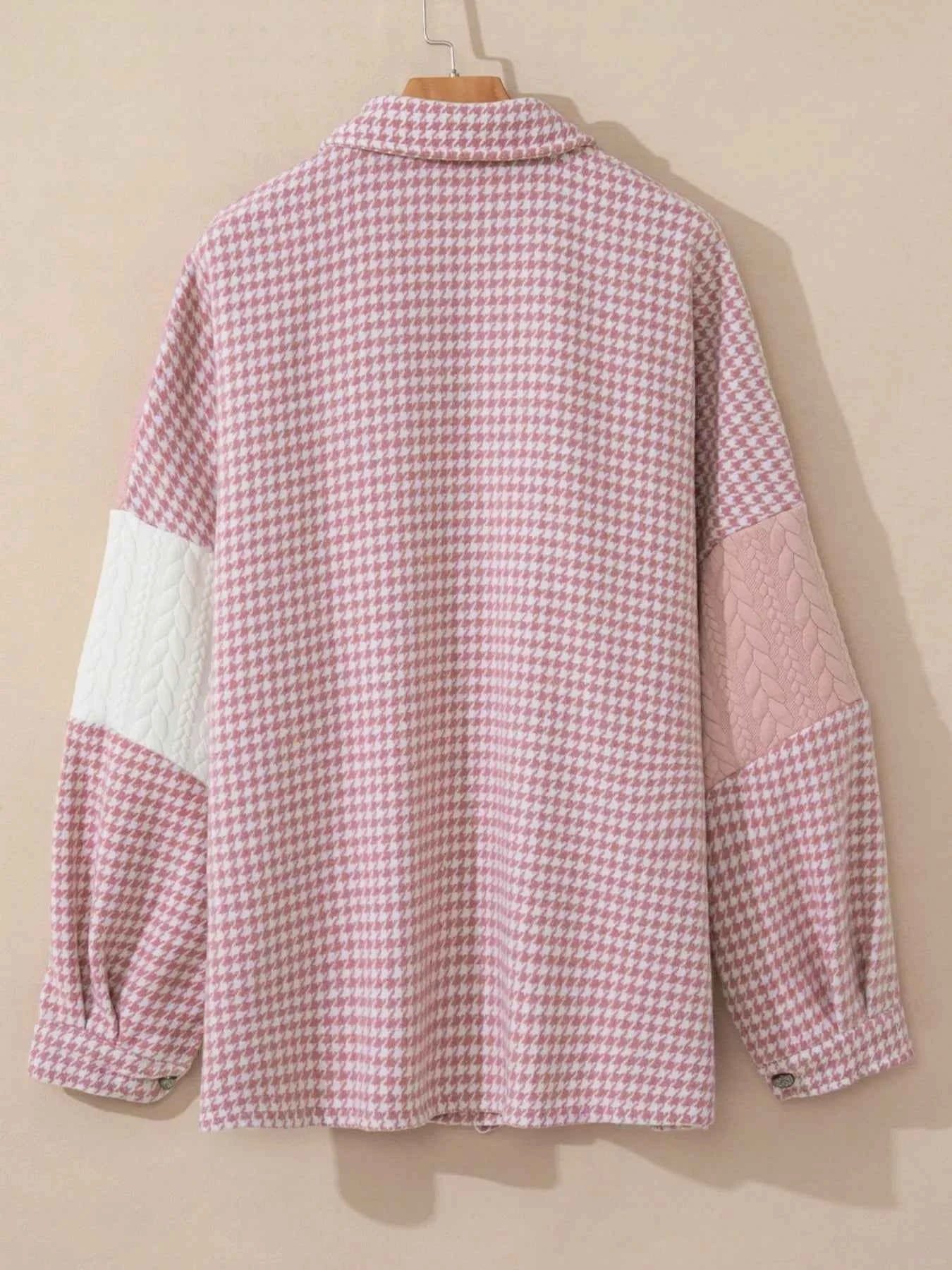 TEEK - Button Down Houndstooth Color Block Shacket TOPS TEEK Trend